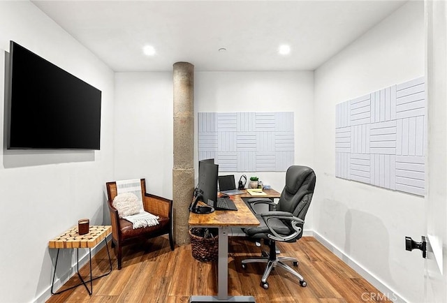 31303 Andres Pico Rd, San Juan Capistrano, CA 92675 - office area featuring wood finished floors, recessed lighting, and baseboards