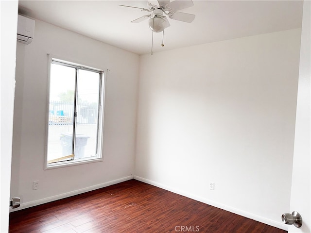 1330 S Reservoir St, Pomona, CA 91766 - empty room featuring an AC wall unit, wood finished floors, a ceiling fan, and baseboards