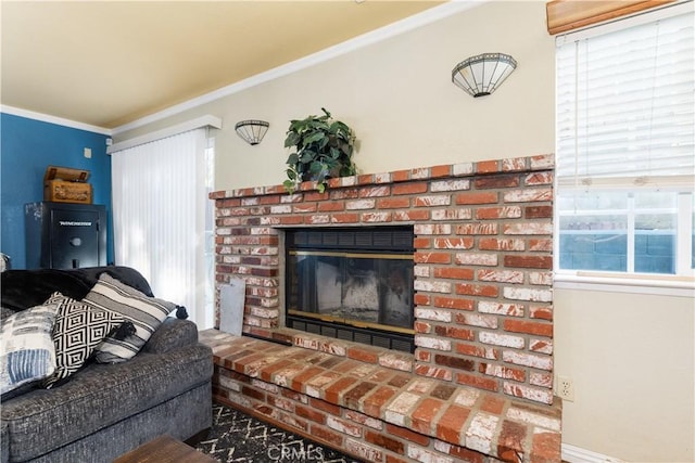 4524 Mananita Ave, Atascadero, CA 93422 - living room with a fireplace, crown molding, and baseboards