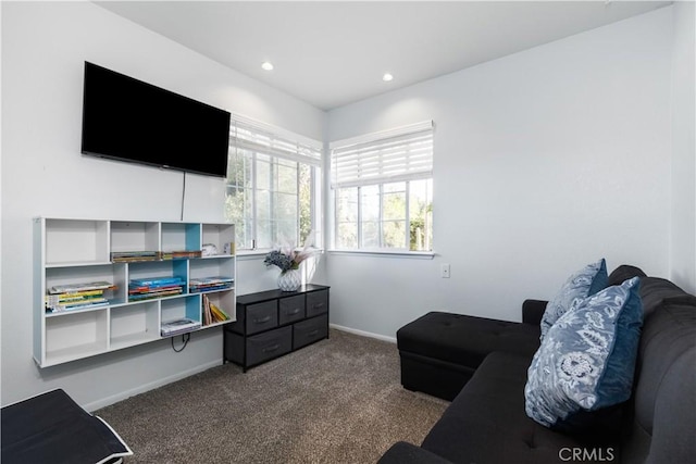 4524 Mananita Ave, Atascadero, CA 93422 - living area with dark colored carpet, baseboards, and recessed lighting