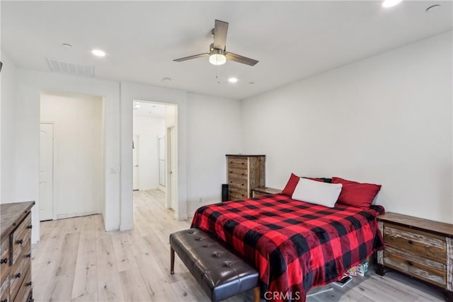 29167 Moraga St, Menifee, CA 92584 - bedroom with light wood-type flooring, recessed lighting, and ceiling fan