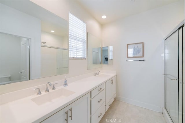 15926 Ellington Way, Chino Hills, CA 91709 - full bath featuring baseboards, a stall shower, toilet, double vanity, and recessed lighting