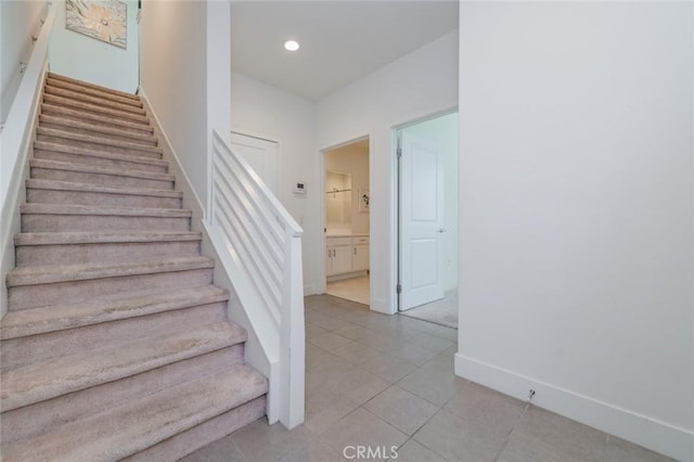 15926 Ellington Way, Chino Hills, CA 91709 - staircase featuring tile patterned flooring, baseboards, and recessed lighting