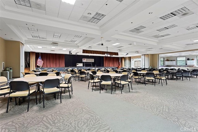 28046 Crystal Spring Dr, Menifee, CA 92584 - dining area featuring light carpet and a drop ceiling