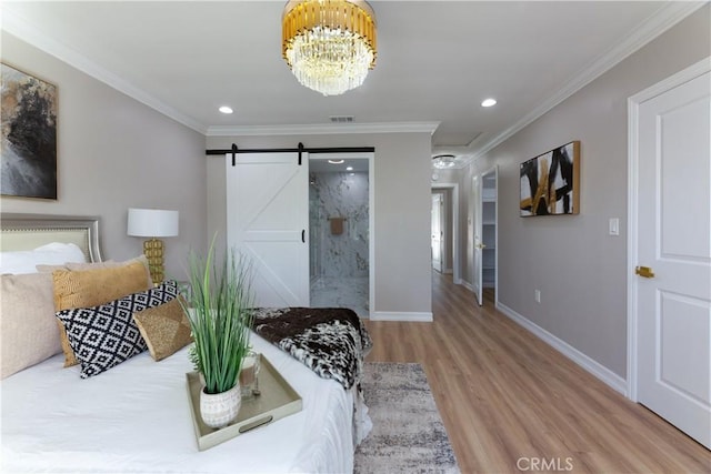 4325 N Country Club Ln, Long Beach, CA 90807 - bedroom featuring wood finished floors, baseboards, a chandelier, recessed lighting, and ornamental molding