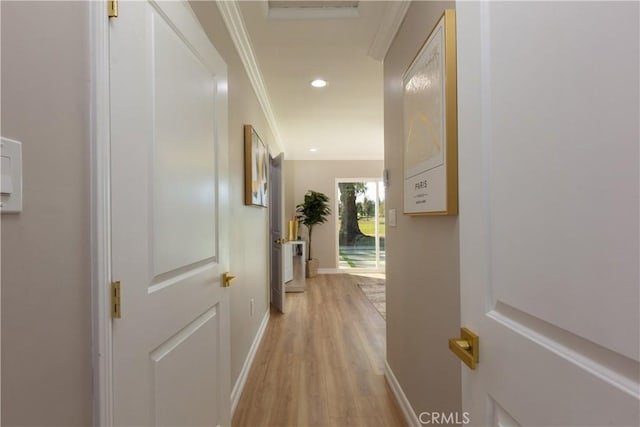4325 N Country Club Ln, Long Beach, CA 90807 - hall with ornamental molding, baseboards, light wood-style floors, and recessed lighting