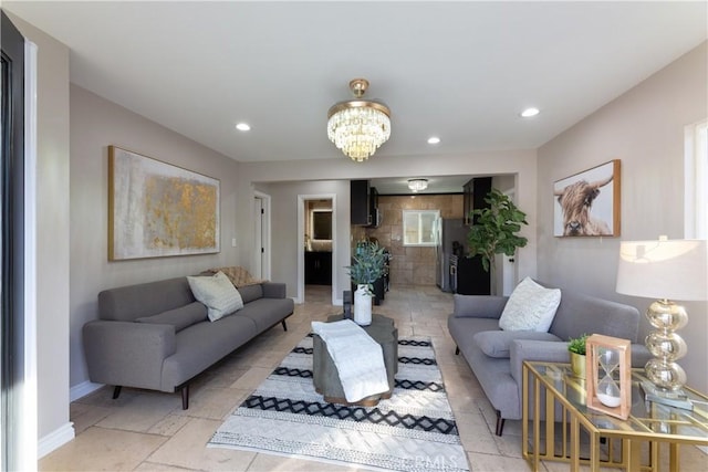 4325 N Country Club Ln, Long Beach, CA 90807 - living room featuring a chandelier, baseboards, and recessed lighting