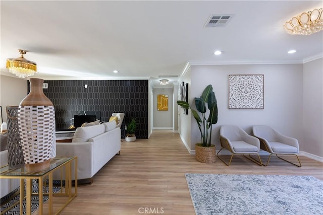 4325 N Country Club Ln, Long Beach, CA 90807 - living area featuring baseboards, crown molding, wood finished floors, and recessed lighting