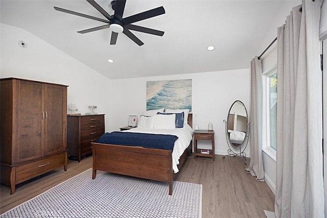 24132 Snipe Ln, Laguna Niguel, CA 92677 - bedroom with lofted ceiling, light wood finished floors, ceiling fan, and recessed lighting