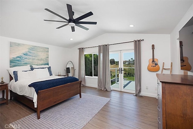 24132 Snipe Ln, Laguna Niguel, CA 92677 - bedroom featuring access to exterior, lofted ceiling, wood finished floors, baseboards, and recessed lighting