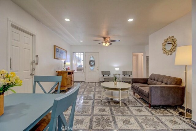 1419 S Hesperian St, Santa Ana, CA 92704 - living area with ceiling fan and recessed lighting