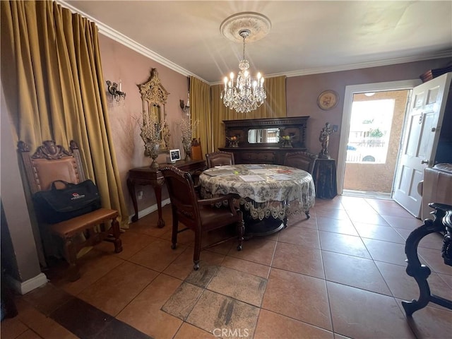3641 E Elizabeth St, Compton, CA 90221 - dining area featuring a chandelier, tile patterned flooring, and ornamental molding