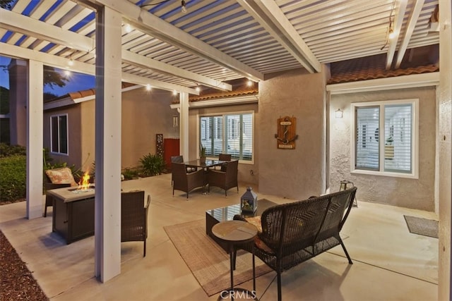 24082 Calendula, Mission Viejo, CA 92692 - view of patio with outdoor dining area, a pergola, and an outdoor living space with a fire pit