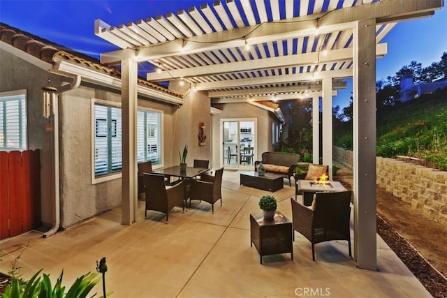 24082 Calendula, Mission Viejo, CA 92692 - view of patio / terrace with a pergola, outdoor dining space, and an outdoor living space with a fire pit