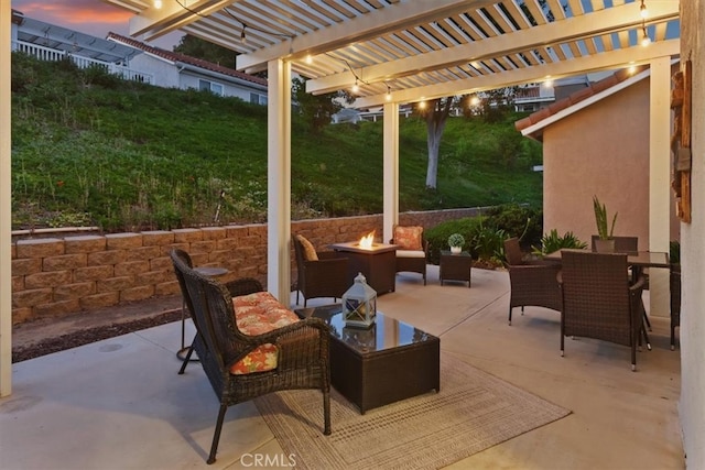 24082 Calendula, Mission Viejo, CA 92692 - view of patio featuring an outdoor fire pit, outdoor dining space, and a pergola