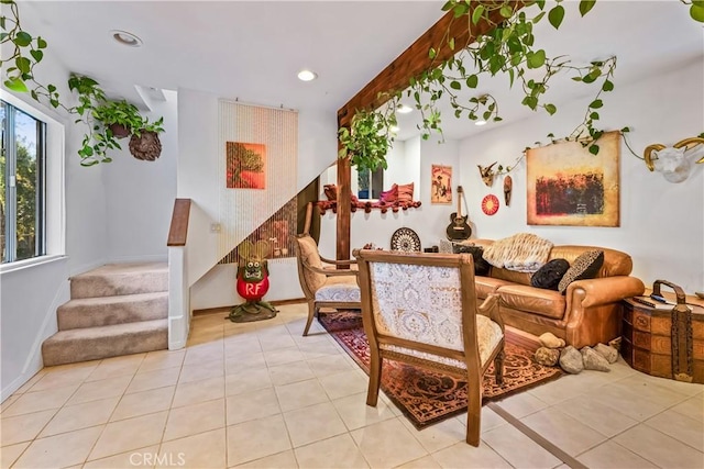 common area featuring stairway and recessed lighting