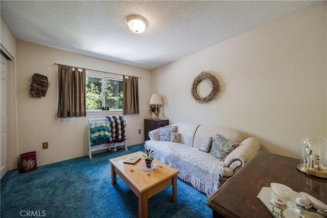22972 Valley View Dr, Crestline, CA 92325 - carpeted living area featuring a textured ceiling