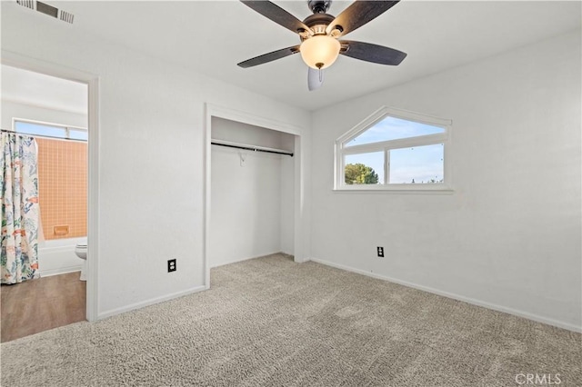 10213 Single Oak Dr, Bakersfield, CA 93311 - unfurnished bedroom featuring carpet, baseboards, a closet, a ceiling fan, and connected bathroom
