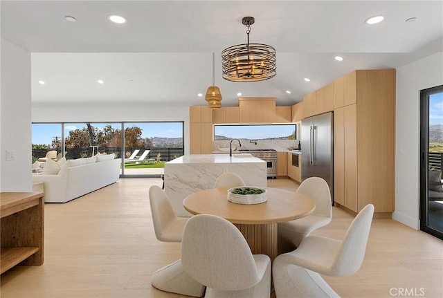 820 Calle Mendoza, San Clemente, CA 92672 - dining room featuring healthy amount of natural light, light wood finished floors, a chandelier, and recessed lighting