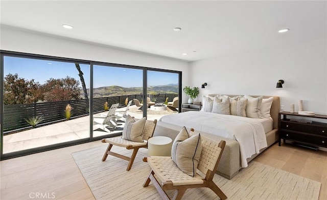 820 Calle Mendoza, San Clemente, CA 92672 - bedroom with access to outside, recessed lighting, light wood-style floors, and a mountain view