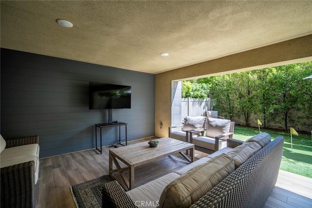 2047 Doheny Way, Dana Point, CA 92629 - living area with wood finished floors, a textured ceiling, and recessed lighting