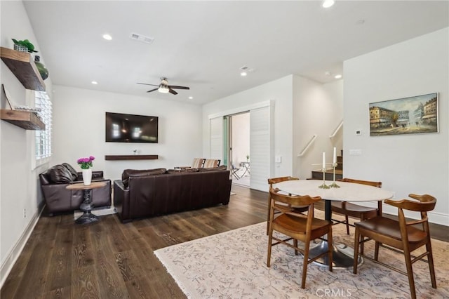 132 Interval, Irvine, CA 92618 - dining room featuring wood finished floors, ceiling fan, recessed lighting, and baseboards
