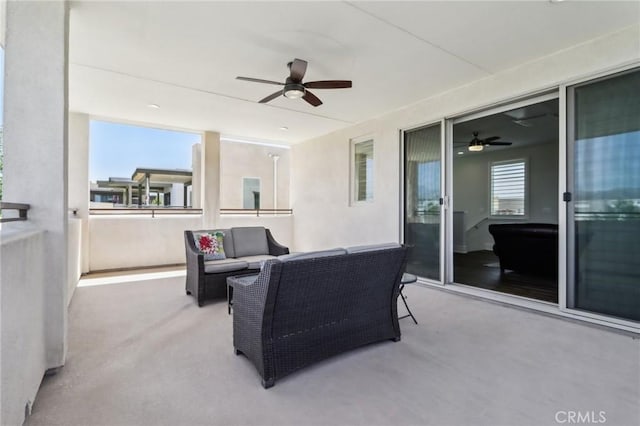 132 Interval, Irvine, CA 92618 - view of patio featuring ceiling fan, an outdoor hangout area, and a balcony