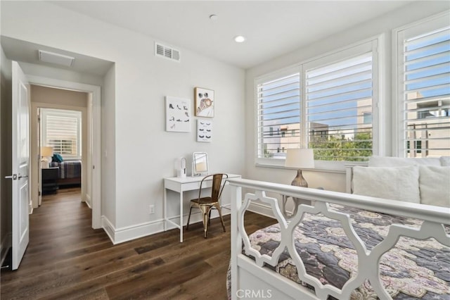 132 Interval, Irvine, CA 92618 - bedroom with dark wood-type flooring, baseboards, and recessed lighting