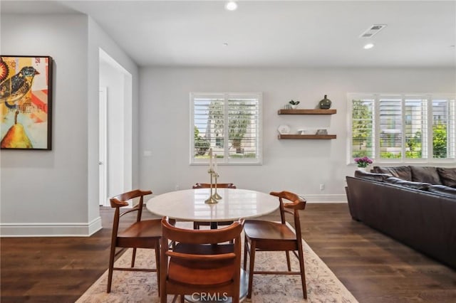 132 Interval, Irvine, CA 92618 - dining space featuring dark wood-style flooring, recessed lighting, and baseboards