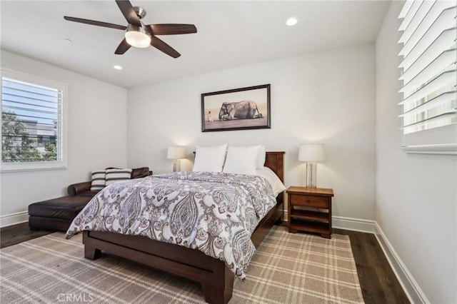 132 Interval, Irvine, CA 92618 - bedroom featuring wood finished floors, baseboards, recessed lighting, and a ceiling fan