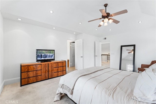 15 Firestone Unit 4, Irvine, CA 92614 - bedroom featuring light carpet, recessed lighting, baseboards, and ceiling fan