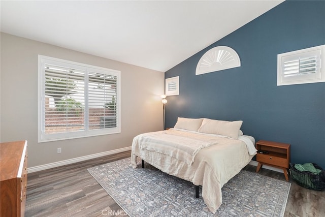 1044 Shadow Crest Cir, Corona, CA 92881 - bedroom with wood finished floors, vaulted ceiling, and baseboards