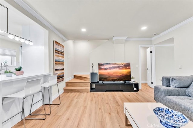 166 Alta St Unit B, Arcadia, CA 91006 - living room with light wood-style floors, crown molding, recessed lighting, and baseboards