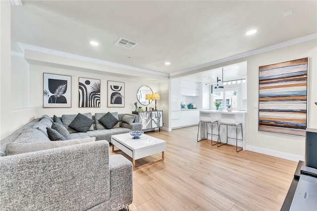 166 Alta St Unit B, Arcadia, CA 91006 - living area with ornamental molding, light wood-type flooring, recessed lighting, and baseboards