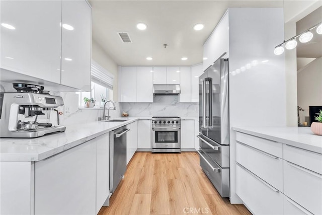 166 Alta St Unit B, Arcadia, CA 91006 - kitchen with premium appliances, a sink, under cabinet range hood, modern cabinets, and recessed lighting