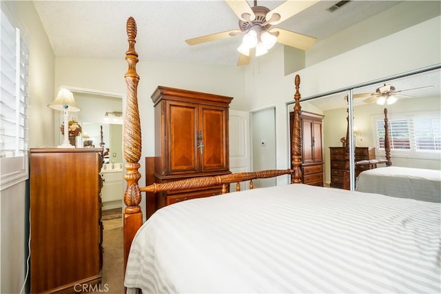 18993 Janisse Ln, Lake Elsinore, CA 92530 - carpeted bedroom with ceiling fan and vaulted ceiling