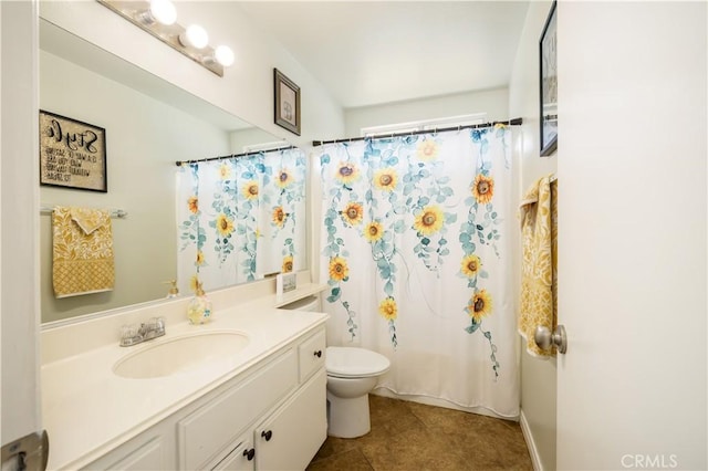 18993 Janisse Ln, Lake Elsinore, CA 92530 - full bath featuring vanity, toilet, tile patterned floors, and curtained shower