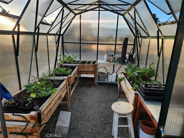 1014 Dusty Rd, Frazier Park, CA 93225 - view of patio with a greenhouse, a vegetable garden, a water view, and an outdoor structure