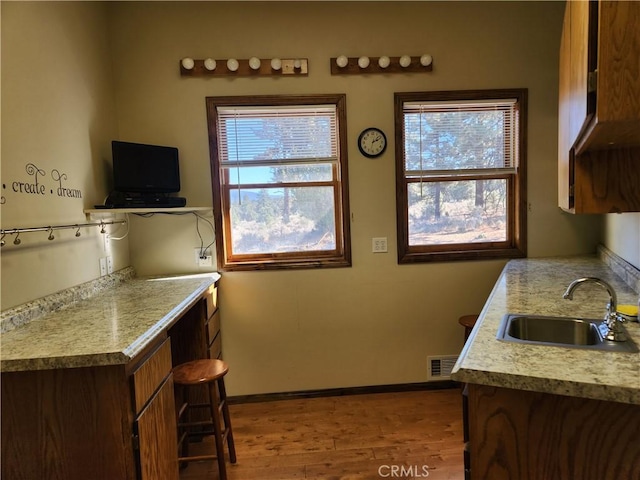 1014 Dusty Rd, Frazier Park, CA 93225 - kitchen with a sink, baseboards, light countertops, and wood finished floors
