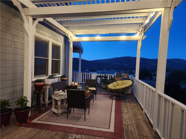 1014 Dusty Rd, Frazier Park, CA 93225 - wooden terrace with a mountain view and a pergola