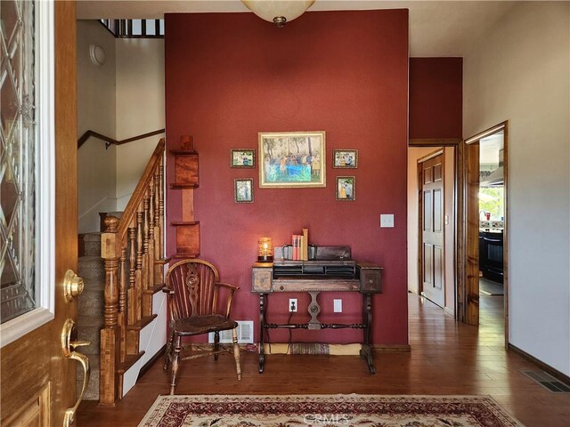 1014 Dusty Rd, Frazier Park, CA 93225 - living area featuring wood finished floors, stairs, and a towering ceiling