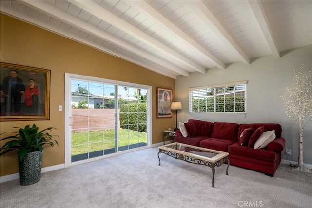 living area featuring baseboards and carpet