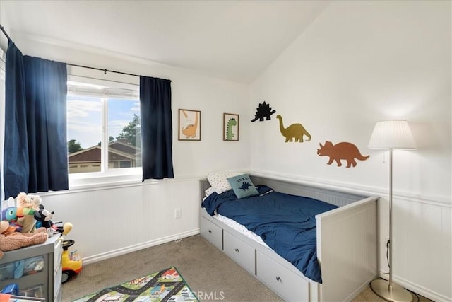 13607 Chaparral Trl, Yucaipa, CA 92399 - carpeted bedroom featuring a wainscoted wall and lofted ceiling