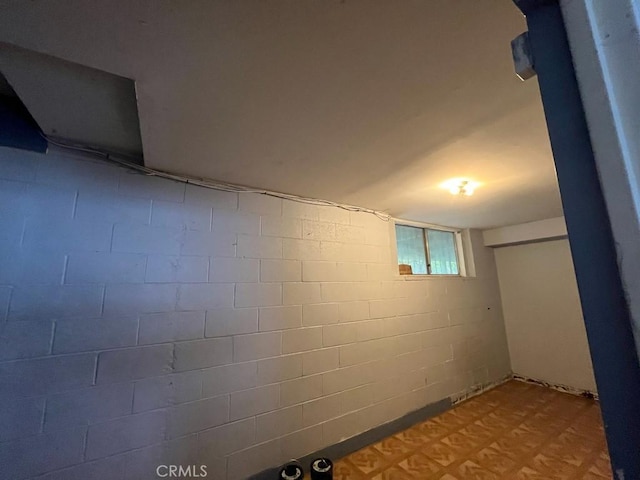 basement with concrete block wall