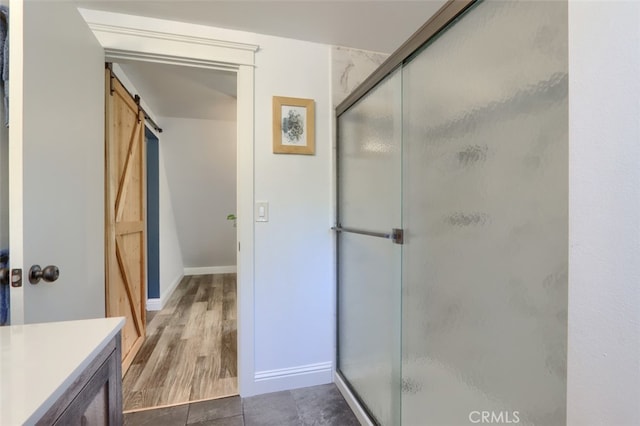 5192 Oak Rd, Mariposa, CA 95345 - bathroom with a shower stall, vanity, and baseboards