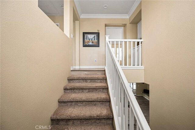 23725 Scarlet Oak Dr, Murrieta, CA 92562 - stairway with baseboards and crown molding