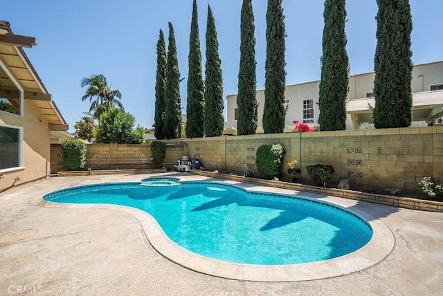 3238 N Hartman St, Orange, CA 92865 - view of swimming pool with a fenced backyard, a pool with connected hot tub, and a patio