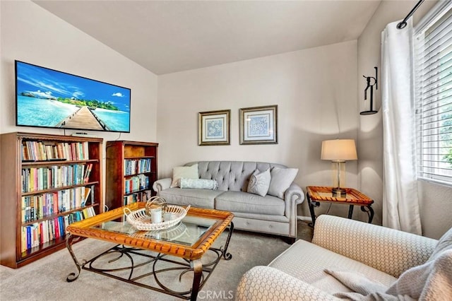 living area featuring carpet