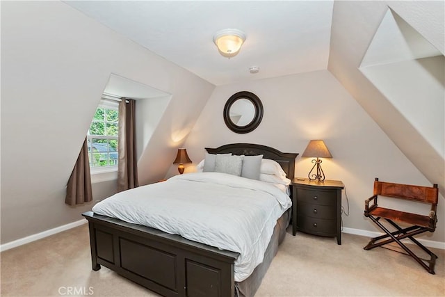 27844 Greenway Dr, Lake Arrowhead, CA 92352 - bedroom featuring light colored carpet, lofted ceiling, and baseboards