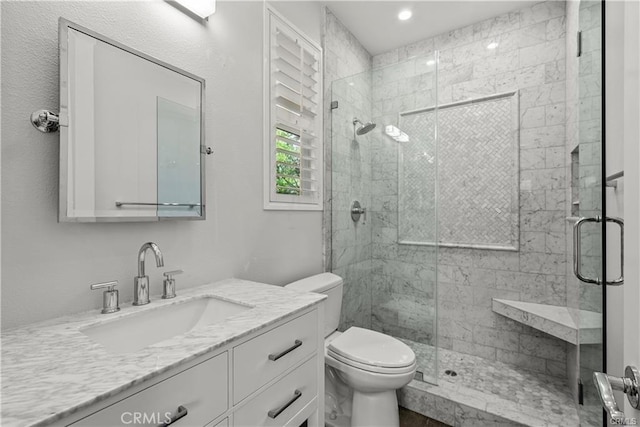 25865 Tulip Grove St, Stevenson Ranch, CA 91381 - full bathroom with a stall shower, vanity, and recessed lighting